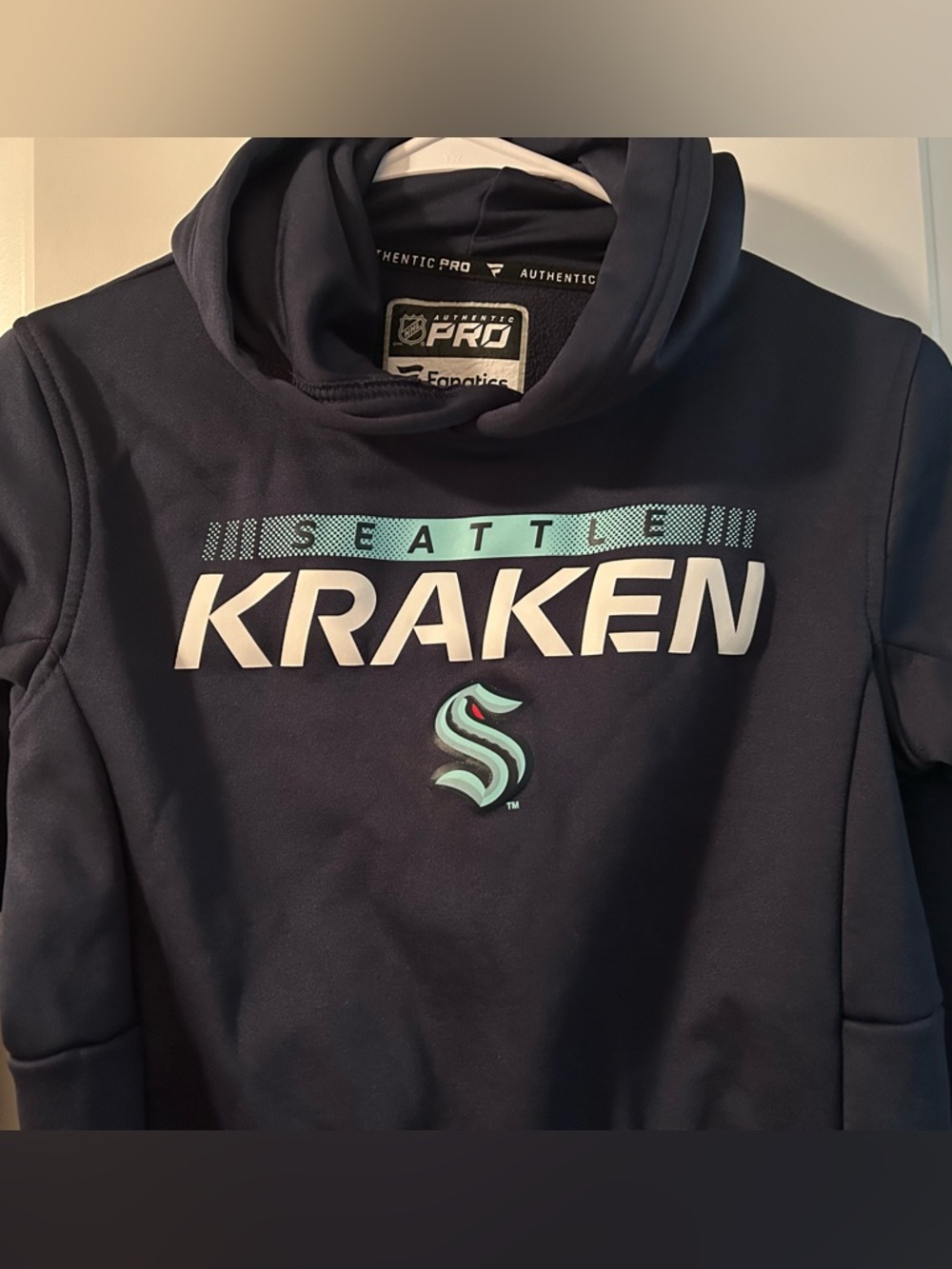 Fanatics Seattle Kraken Navy Pullover Hoodie with Teal and White Logo